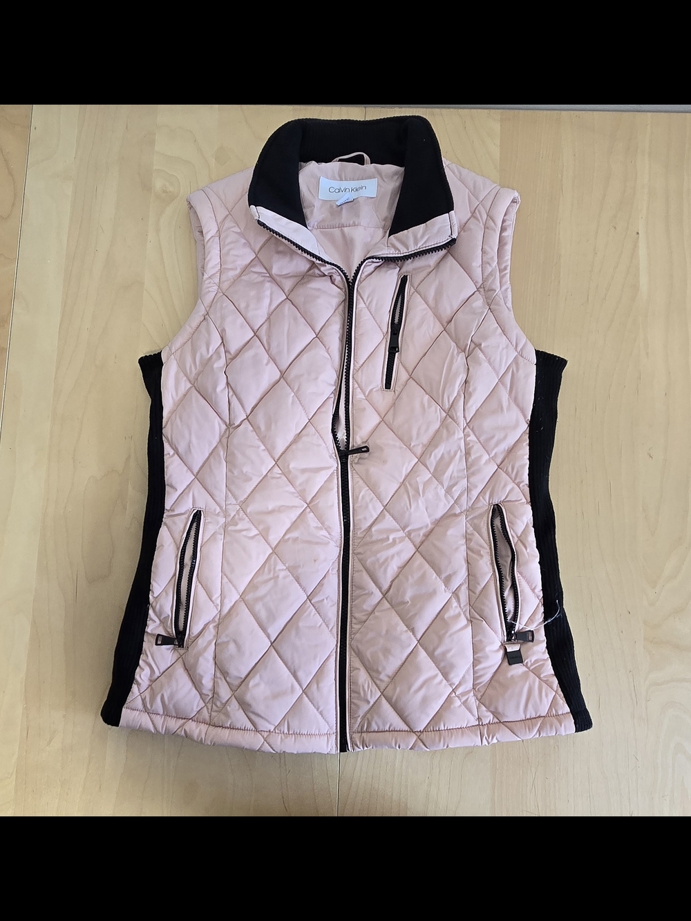 Calvin Klein Light Pink Quilted Zip Vest with Black Trim